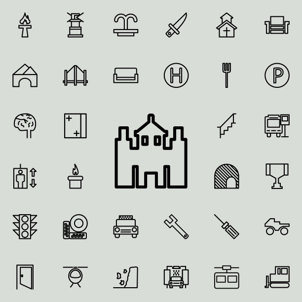 城堡图标。简约线条图标的详细设置。高级图形设计。收藏图标之一的网站，网页设计，移动应用程序图片下载