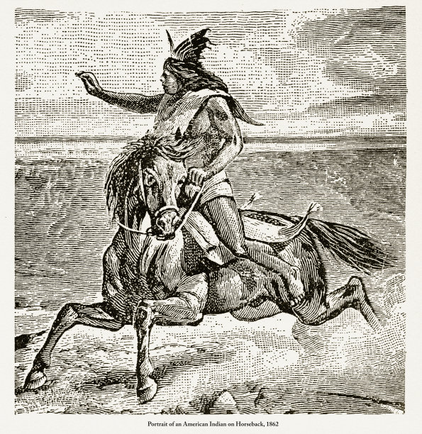 马背上雕刻的美国印第安人肖像，1862年图片下载
