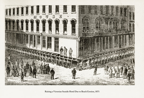 由于海滩侵蚀，建造维多利亚海滨酒店(1871年)图片下载