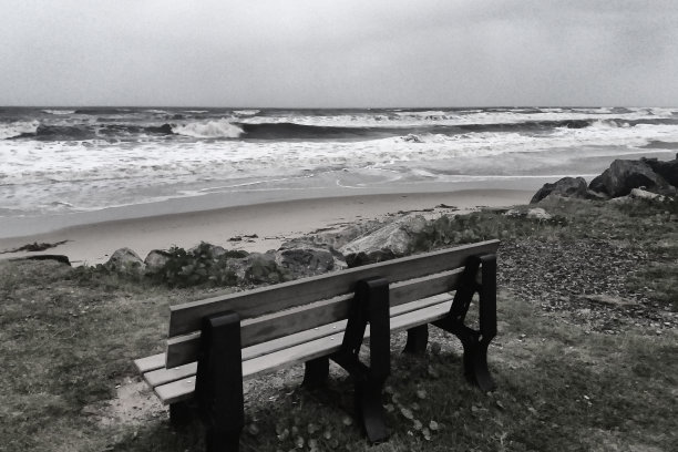 大海前面的长椅图片下载