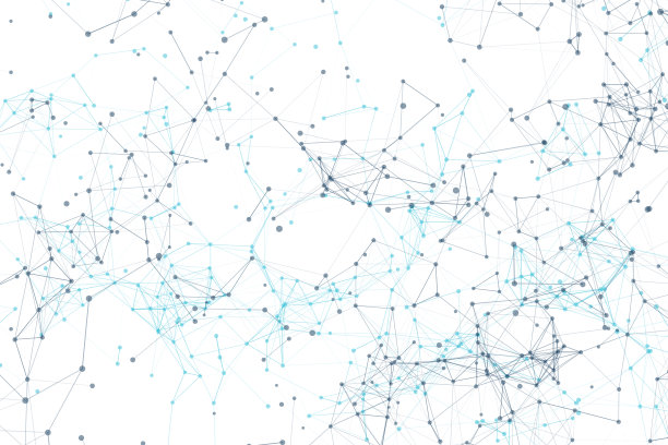 蓝色连接网络线和点在白色背景技术概念，3d插图图片下载