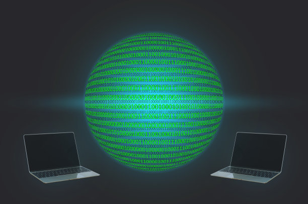 电脑笔记本电脑与全球数字网络计算机代码。技术网络空间的概念。图片下载