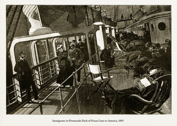 到美国的远洋班轮上的移民，1893年图片下载