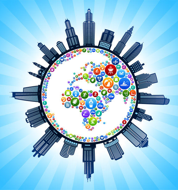 夏天有趣的行星地球现代城市景观天际线背景图片下载