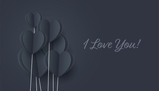 黑色的心和蓝色的灯光。纸飞行元素在深蓝色的背景明信片。矢量符号的爱在形状的快乐女人，妈妈，爱的日子，生日贺卡设计图片下载