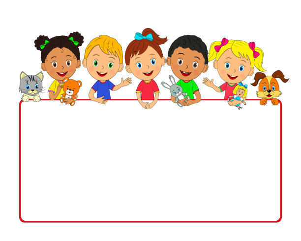 男孩和女孩有玩具和框架图片下载