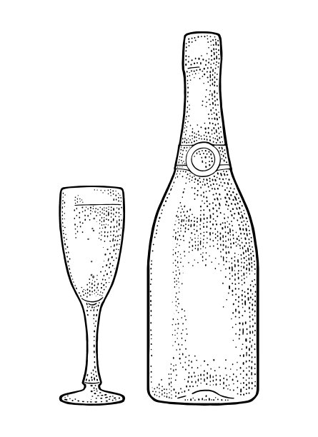 香槟杯和酒瓶。图片下载