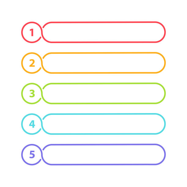 矢量一，二，三，四，五步，进度或排名横幅与彩色标签。图片下载