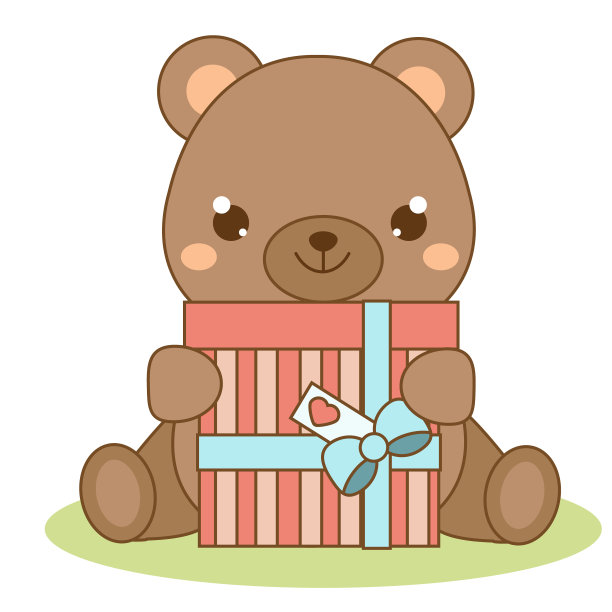 可爱的泰迪熊抱着礼盒。卡哇伊风格图片下载