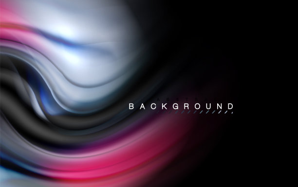 流动的液体颜色设计，彩色大理石或塑料波浪纹理背景，发光的多色元素在黑色，用于商业或技术展示或网页小册子封面设计，壁纸图片下载