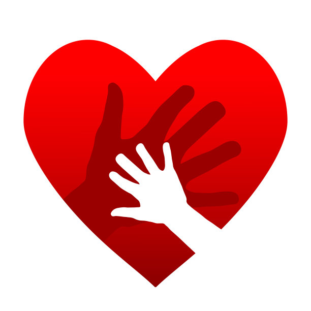 心设计与孩子和母亲的手，家庭概念在白色背景，股票矢量插图图片下载