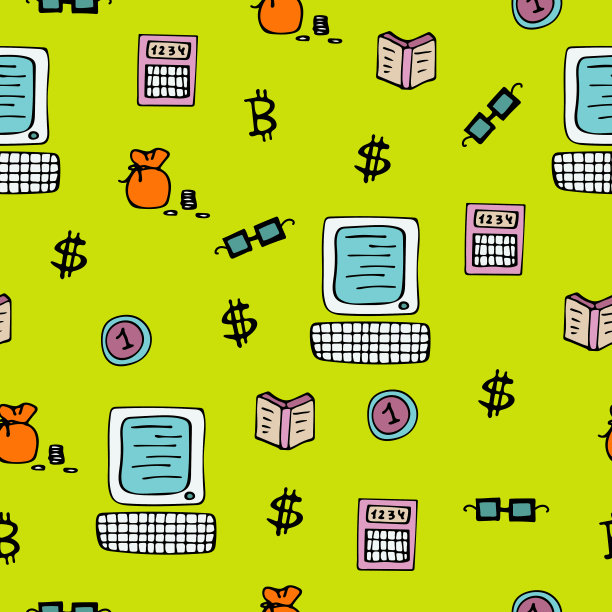 明亮无缝模式的交易员和经纪人与计算机和加密货币。图片下载