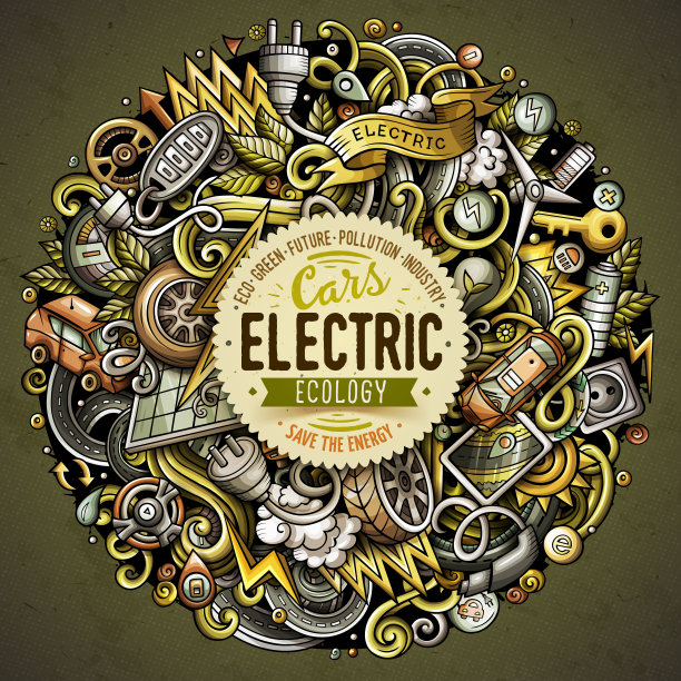 卡通矢量涂鸦电动汽车插图图片下载