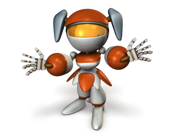 一个可爱的机器人，张开双手欢迎。图片下载