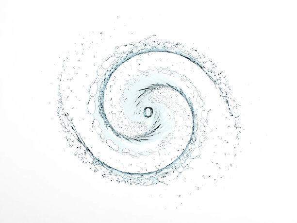 蓝色水花在圆圈和滴孤立在白色背景图片下载