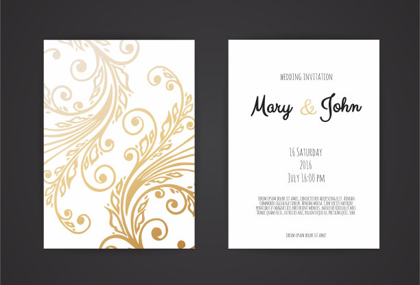 金色矢量邀请与花卉元素图片下载