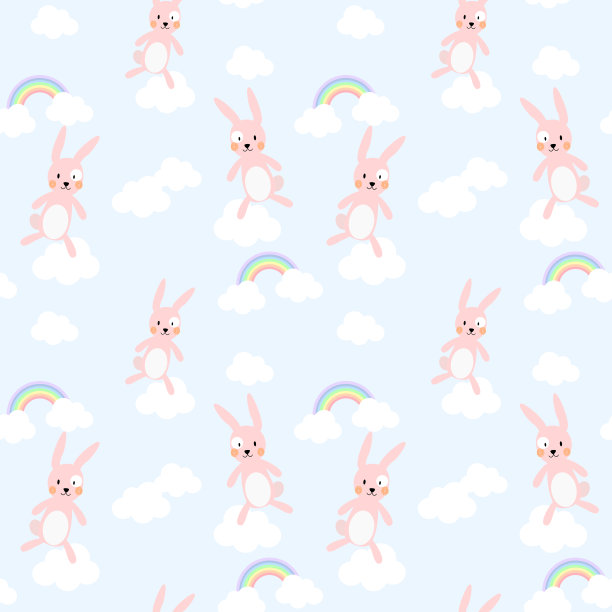 可爱的兔子无缝模式向量。图片下载