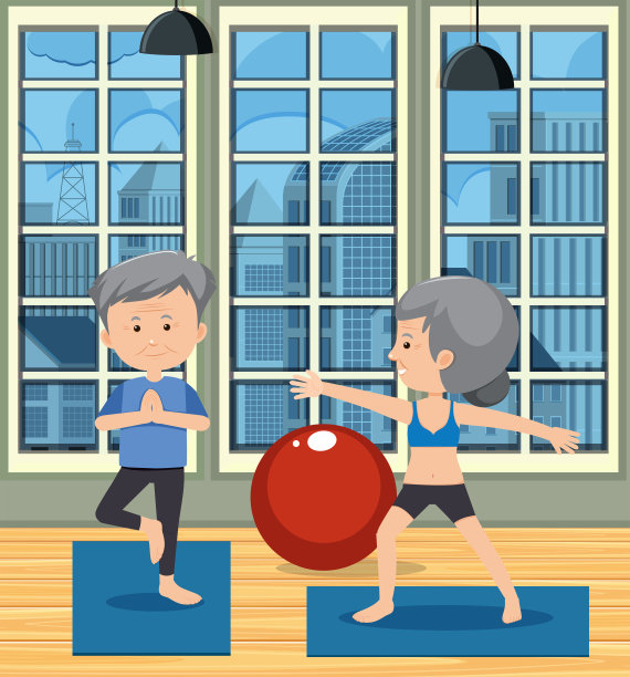 老夫妇做瑜伽的场景图片下载