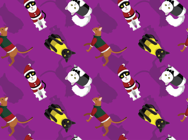 可爱的猫圣诞老人服装背景无缝墙纸图片下载