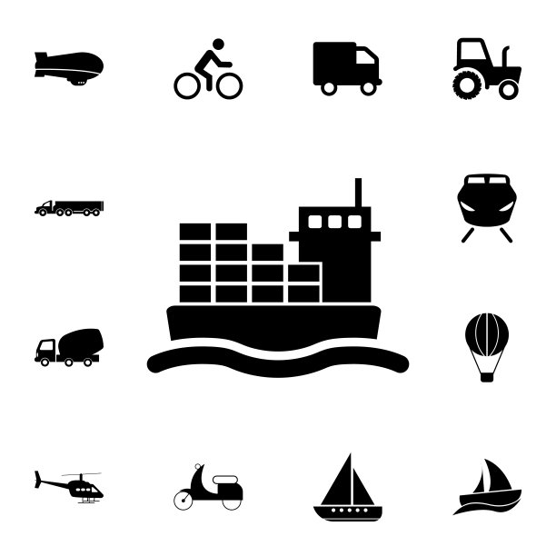 货船图标。详细的运输图标集。优质的平面设计标志。收藏图标之一的网站，网页设计，移动应用程序图片下载