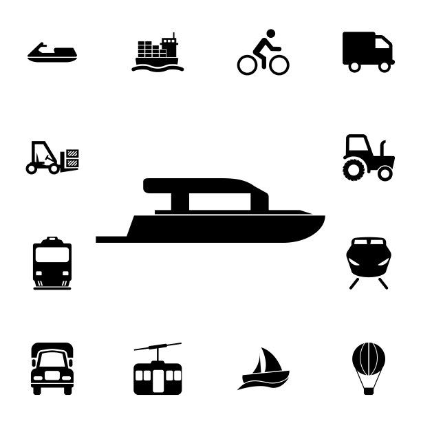 游艇图标。详细的运输图标集。优质的平面设计标志。收藏图标之一的网站，网页设计，移动应用程序图片下载