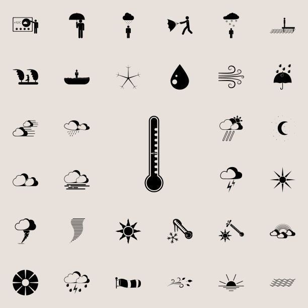 水银温度计标志图标。天气图标的详细设置。优质的平面设计标志。收藏图标之一的网站，网页设计，移动应用程序图片下载