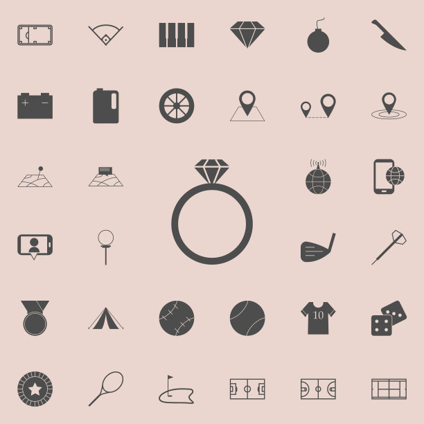 一枚有钻石图案的戒指。详细设置的极简图标。优质的平面设计标志。收藏图标之一的网站，网页设计，移动应用程序图片下载