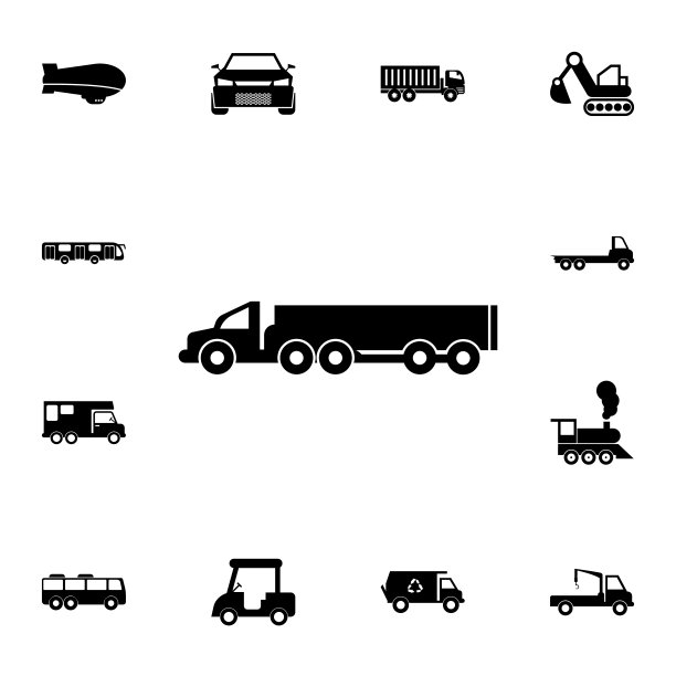 有拖车图标的卡车。详细的运输图标集。优质的平面设计标志。收藏图标之一的网站，网页设计，移动应用程序图片下载