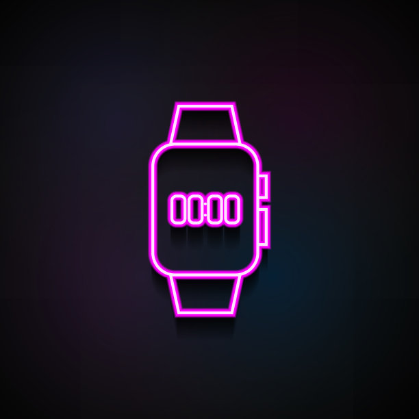 停止手表上的智能手表图标。移动概念和web应用程序的极简图标元素。霓虹秒表上的智能手表图标可以用于网页和手机图片下载