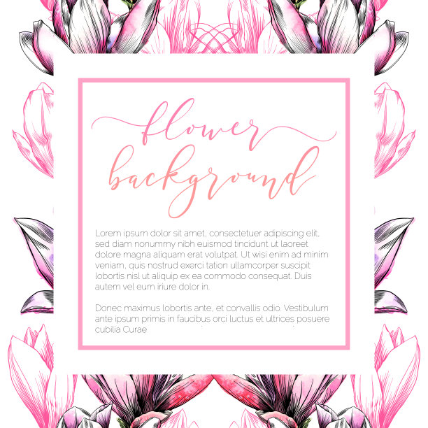 白玉兰花设计模板无缝模式在水彩和墨水图片下载