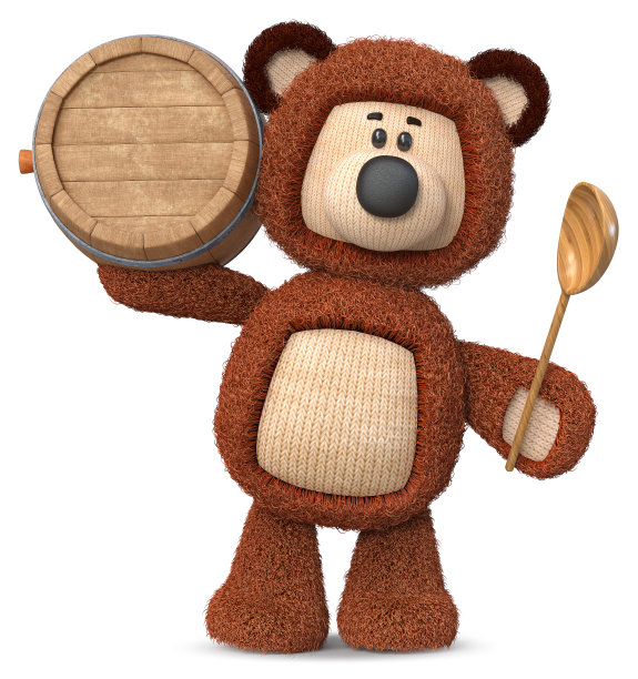 3d插图熊与一桶蜂蜜图片下载