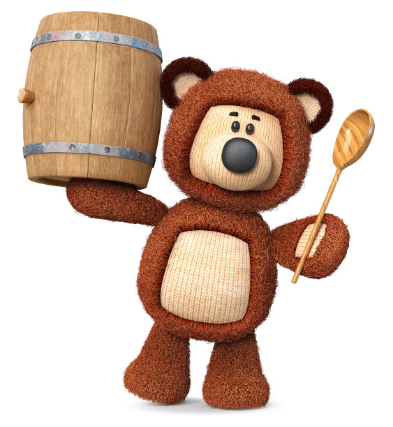 3d插图熊与一桶蜂蜜图片下载