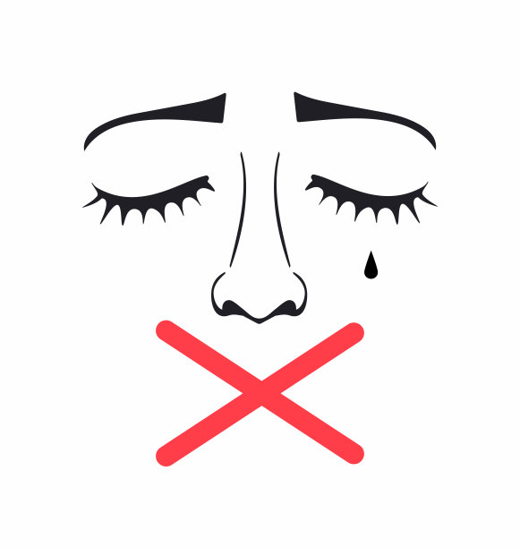 哭泣的女人，嘴上画着红十字。图片下载