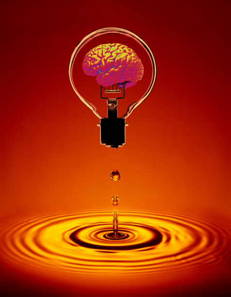 人脑内部的灯泡浮在水面上图片下载