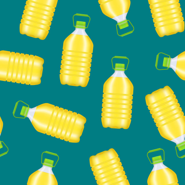 逼真详细的3d植物油塑料瓶无缝图案背景。向量图片下载