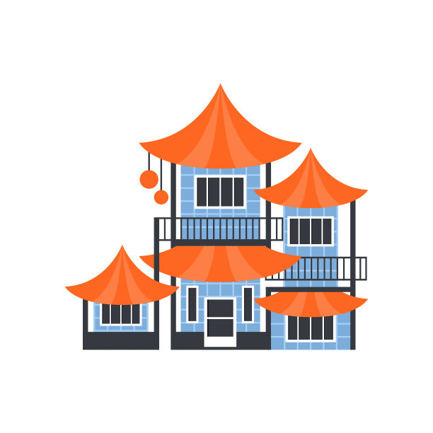 宝塔建筑，亚洲建筑物体矢量插图上的白色背景图片下载