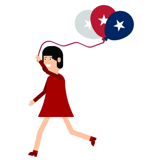 女人拿着绘有美国标志的气球奔跑图片下载