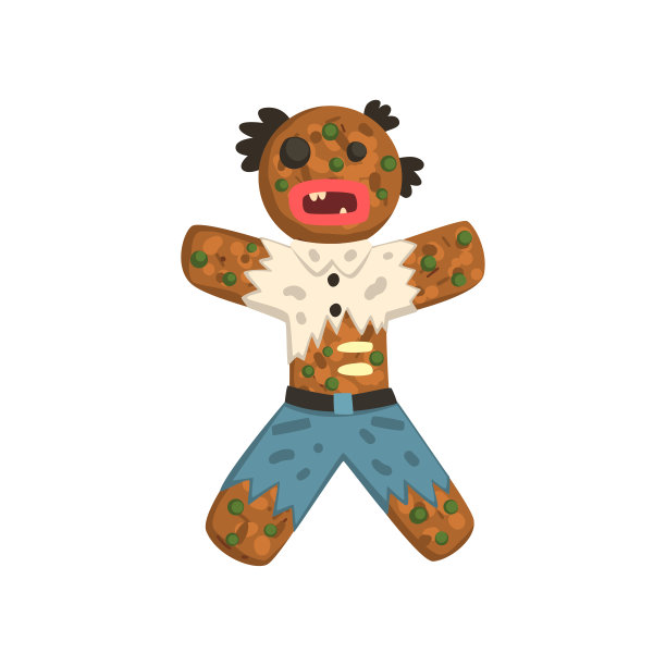 姜饼人在僵尸服装，圣诞人物矢量插图在白色的背景图片下载