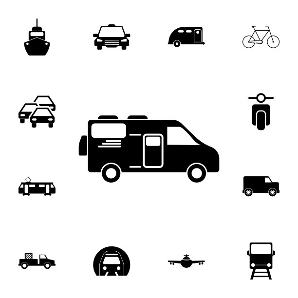 车轮上的车屋图标。详细的运输图标集。优质的平面设计标志。收藏图标之一的网站，网页设计，移动应用程序图片下载