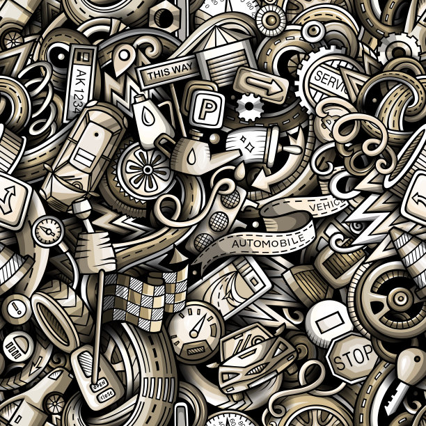 卡通可爱涂鸦汽车无缝图案图片下载