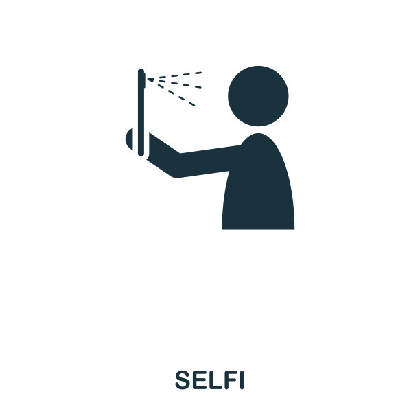 Selfi图标。移动应用程序，打印，网站图标。简单元素唱歌。单色自拍图标插图。图片下载