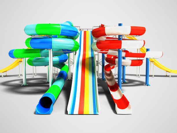 现代水上景点与过山车和更大的山休息在海上3d渲染在灰色背景与阴影图片下载