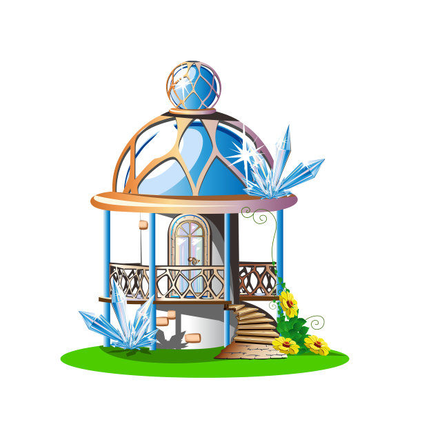 童话般的城堡，蓝色的穹顶，阳台和水晶图片下载