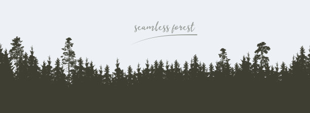 无缝，宽绿色剪影的树木和森林山峰-孤立的背景，矢量图片下载