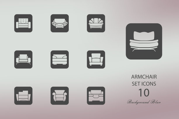 扶手椅。一组平面图标在模糊的背景图片下载
