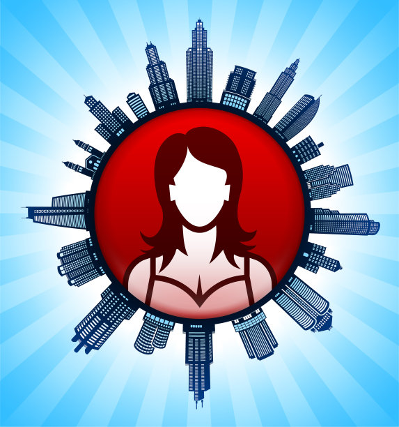 女性黑白城市景观天际线背景图片下载