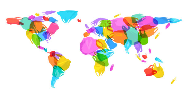 世界地图与塑料垃圾图片下载