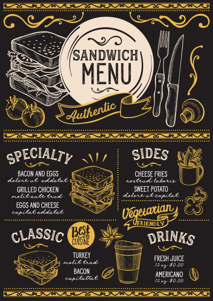 餐厅的三明治菜单，食物模板。图片下载