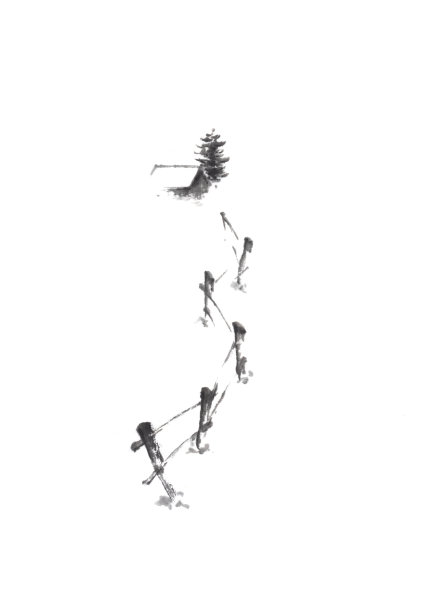 雪屋原画日本风格的sumi-e水墨画。图片下载