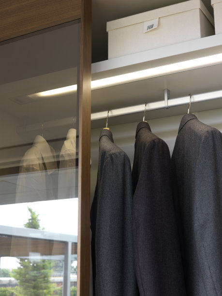 男性的玻璃衣柜细节与运动上衣图片下载